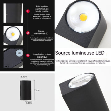 Applique murale tête double en aluminium 6w étanche lumière chaude pour intérieure et extérieure lumières de jardin lumières LED